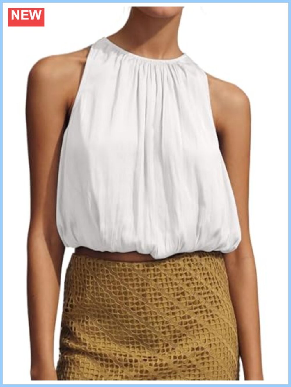 Women's Halter Crop Bubble Tank Top Sleeveless Puffy Hem Going Out Shirt